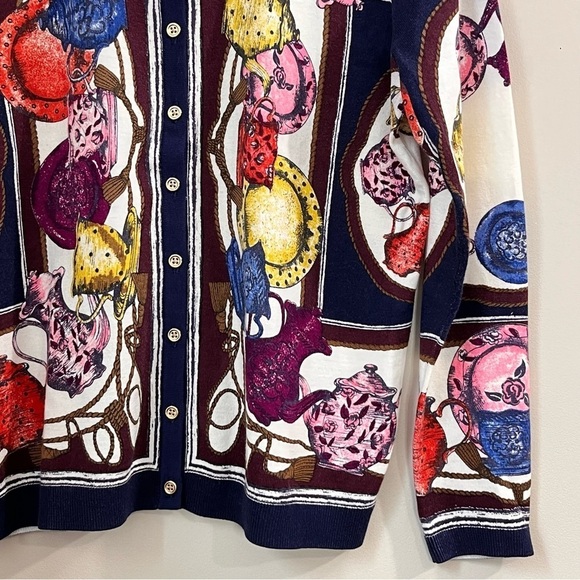 Talbots Petites Tea Party Print Classic Cardigan Sweater - Picture 4 of 16